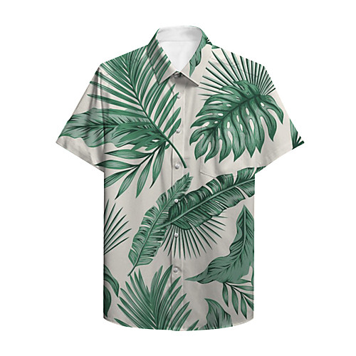 

Men's Shirt Other Prints Plants Button-Down Print Short Sleeve Casual Tops Casual Hawaiian Green