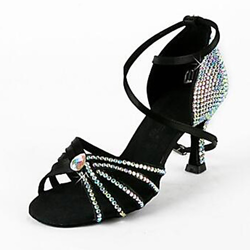 

Women's Latin Shoes Modern Shoes Heel Sneaker Rhinestone Sparkling Glitter High Heel Black Blue Brown Cross Strap Teenager Adults' Glitter Crystal Sequined Jeweled Sexy Shoes