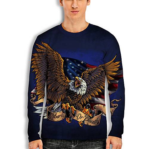 

Men's T shirt 3D Print Graphic Animal Print Long Sleeve Daily Tops Basic Casual Blue