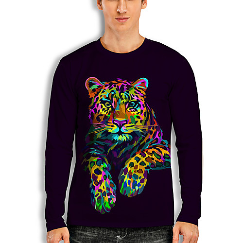

Men's Unisex Tee T shirt 3D Print Graphic 3D Tiger Animal Print Long Sleeve Casual Tops Basic Cartoon Classic Designer Round Neck Rainbow