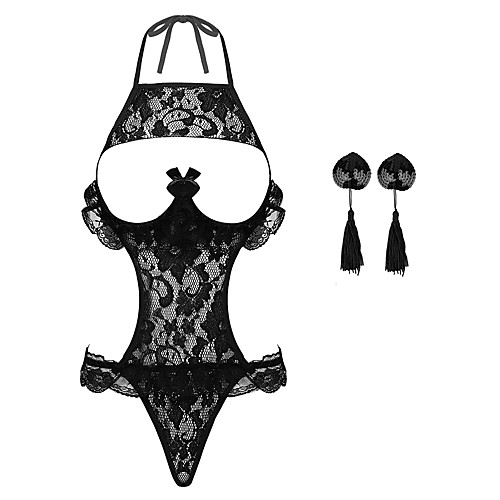 

Women's Plus Size Suits Sequins Tassel Fringe Hole Solid Colored Halter Neck Spring & Summer Fall & Winter Bra & Panty Set Black Big Size One-Size