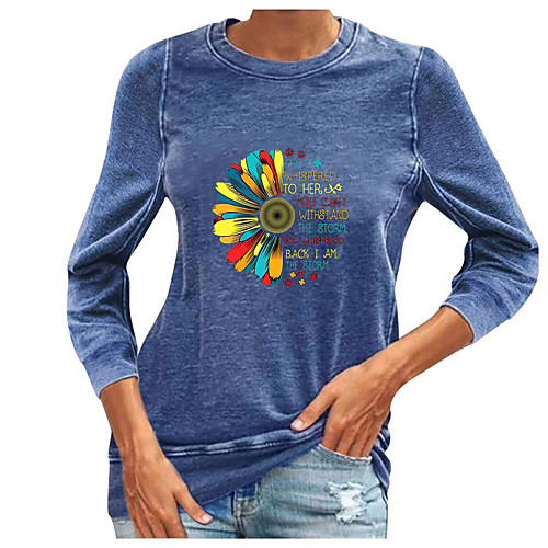 

Women's T shirt Graphic Flower Long Sleeve Round Neck Tops Basic Basic Top Black Blue Yellow