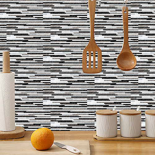

imitation retro ceramic tile kitchen sticker waterproof and oilproof black and white striped flake self-adhesive decorative wall sticker 15cm30cm6pcs