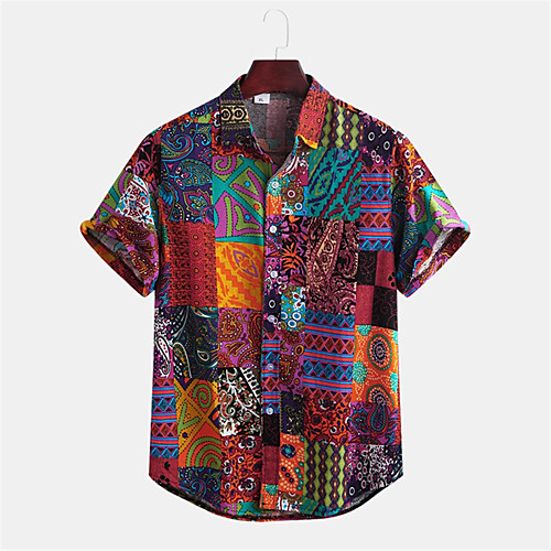 

Men's Shirt 3D Print Color Block Button-Down Print Short Sleeve Daily Tops Casual Hawaiian Red