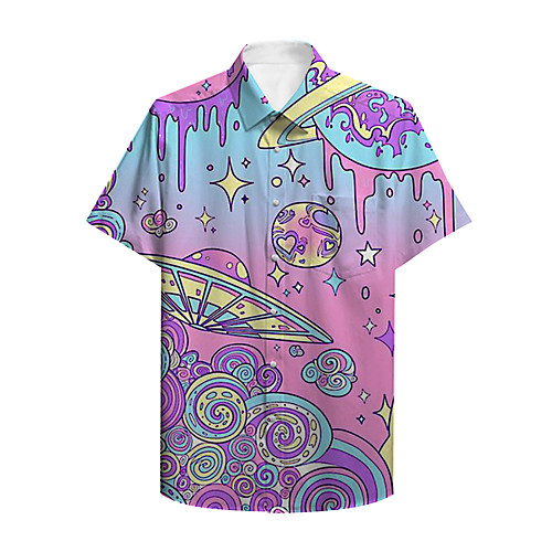 

Men's Shirt 3D Print Graphic Print Short Sleeve Daily Tops Basic Casual Blushing Pink / Summer