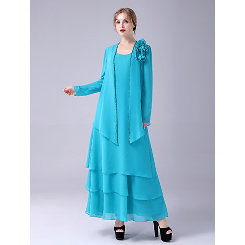 

A-Line Mother of the Bride Dress Plus Size Elegant Scoop Neck Ankle Length Chiffon Sleeveless with Beading Tier 2021
