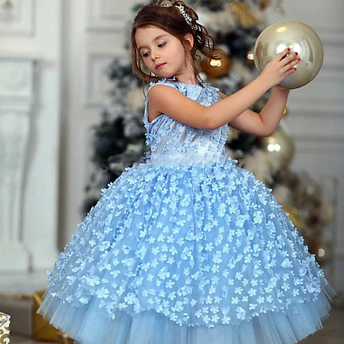 

Princess Knee Length Flower Girl Dresses Party Tulle Sleeveless Jewel Neck with Tier