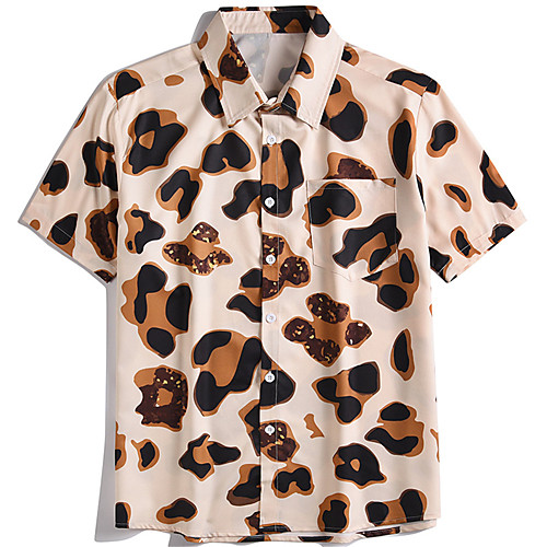 

Men's Shirt 3D Print Leopard Button-Down Print Short Sleeve Street Tops Casual Hawaiian Brown / Summer