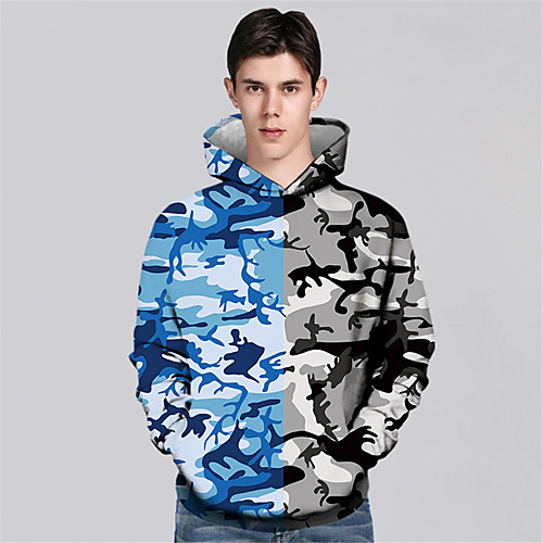 

Men's Pullover Hoodie Sweatshirt Graphic Graphic Prints Print Hooded Sports & Outdoor Daily 3D Print Casual Hoodies Sweatshirts Long Sleeve Blue