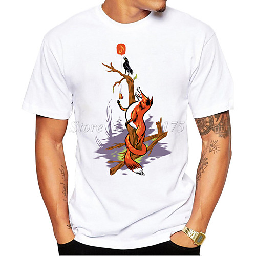 

Men's T shirt 3D Print Graphic Fox Animal Print Short Sleeve Daily Tops Casual Cute Round Neck White / Summer