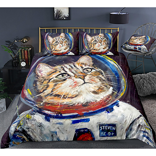 

3D Cat Print 3-Piece Duvet Cover Set Hotel Bedding Sets Comforter Cover with Soft Lightweight Microfiber, Include 1 Duvet Cover, 2 Pillowcases for Double/Queen/King(1 Pillowcase for Twin/Single)