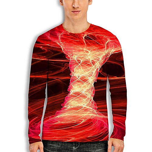 

Men's T shirt 3D Print 3D Geometry 3D Print Long Sleeve Daily Tops Casual Round Neck Red