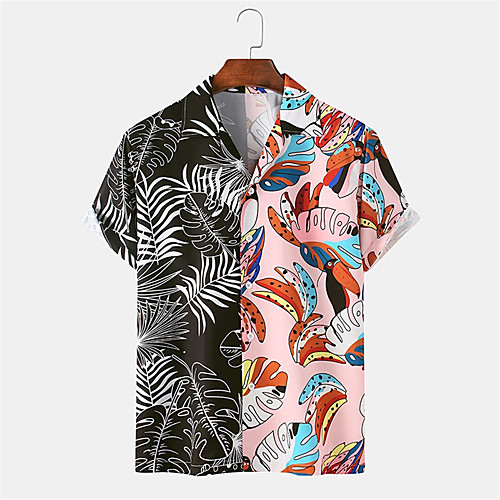 

Men's Shirt Other Prints Plants Button-Down Print Short Sleeve Daily Tops Casual Hawaiian Black