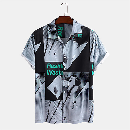 

Men's Shirt Other Prints Graphic Letter Button-Down Print Short Sleeve Daily Tops Casual Black