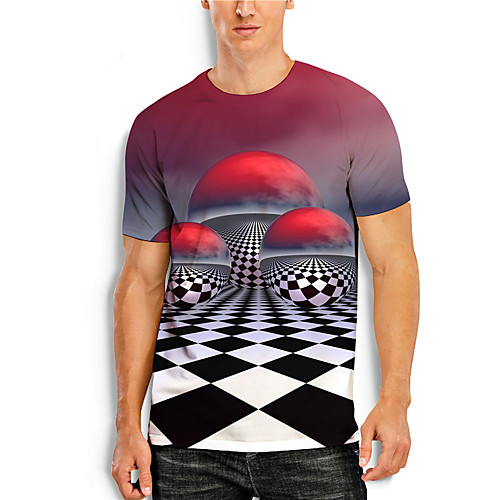

Men's T shirt 3D Print 3D Geometry 3D Print Short Sleeve Daily Tops Casual Round Neck Gray / Red / Summer