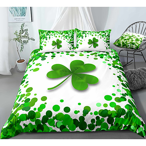 

St.Patrick's Clover 3-Piece Duvet Cover Set Hotel Bedding Sets Comforter Cover with Soft Lightweight Microfiber, Include 1 Duvet Cover, 2 Pillowcases for Double/Queen/King(1 Pillowcase for Twin/Single)