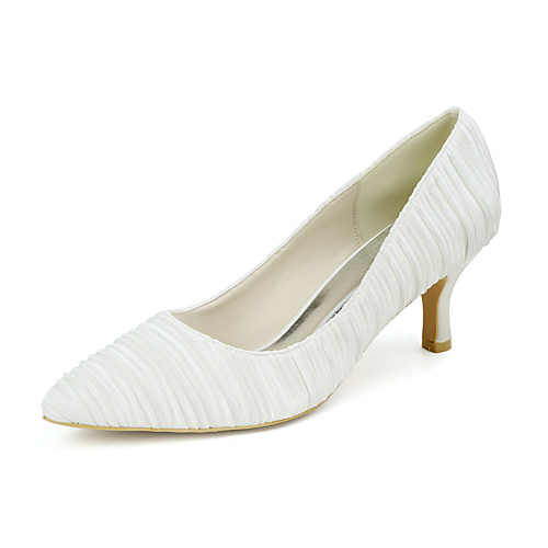 

Women's Wedding Shoes Kitten Heel Pointed Toe Wedding Pumps Minimalism Wedding Party & Evening Satin Solid Colored White Champagne Royal Blue