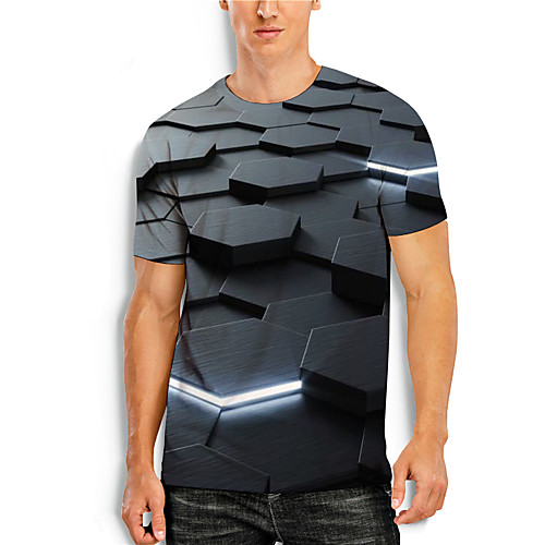 

Men's T shirt 3D Print 3D Geometry 3D Print Short Sleeve Daily Tops Casual Gray