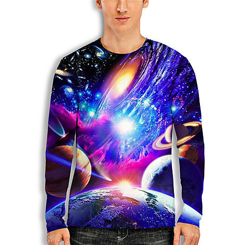

Men's Tee T shirt Shirt 3D Print Galaxy 3D 3D Print Long Sleeve Daily Tops Casual Round Neck Blue
