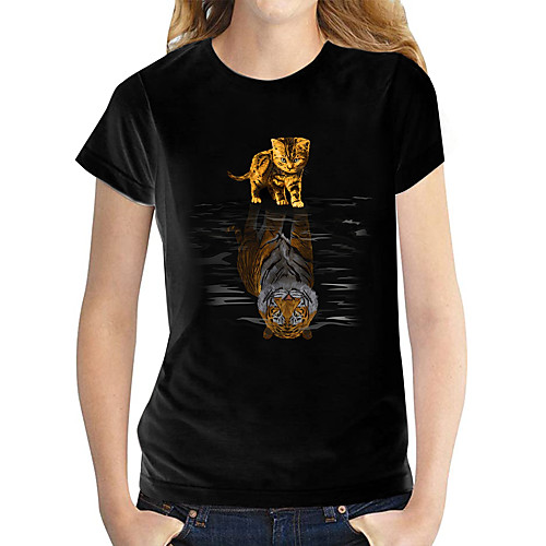 

Women's 3D Cat T shirt Cat Graphic 3D Print Round Neck Basic Tops Black