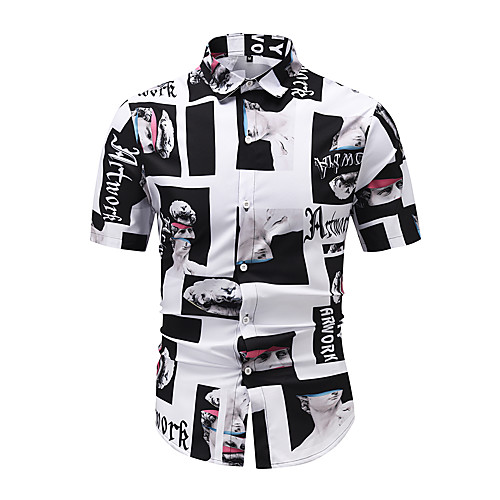 

Men's Shirt 3D Print Graphic 3D Print Short Sleeve Casual Tops Cartoon Distressed Button Down Collar White