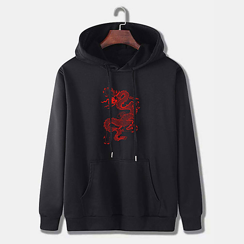 

Men's Pullover Hoodie Sweatshirt Dragon Graphic Print Hooded Daily Weekend Other Prints Casual Hoodies Sweatshirts Long Sleeve Gray Black Dark Gray