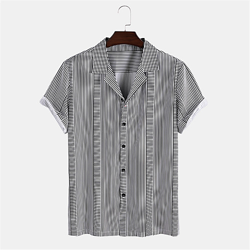 

Men's Shirt Other Prints Striped Button-Down Print Short Sleeve Daily Tops Casual Black