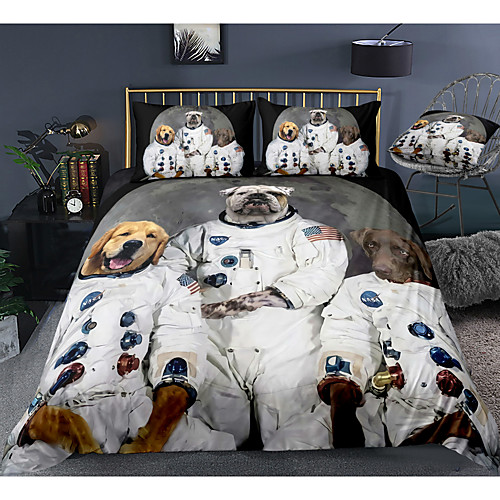 

Space Dog Print 3-Piece Duvet Cover Set Hotel Bedding Sets Comforter Cover with Soft Lightweight Microfiber, Include 1 Duvet Cover, 2 Pillowcases for Double/Queen/King(1 Pillowcase for Twin/Single)