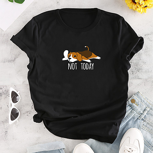 

Women's T shirt Dog Graphic Text Print Round Neck Tops 100% Cotton Basic Basic Top White Black Blushing Pink