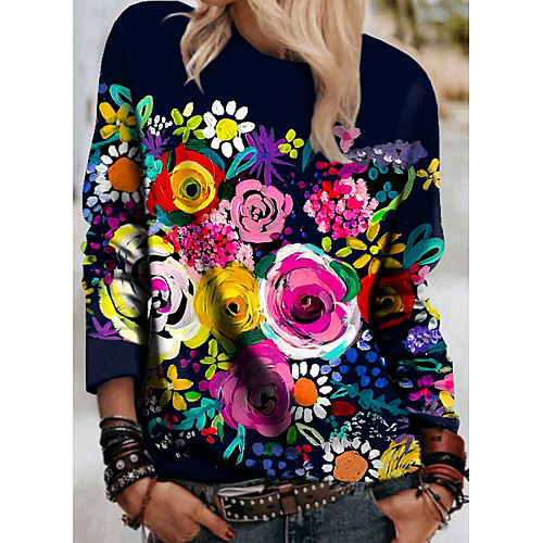 

Women's Hoodie Sweatshirt Floral Graphic 3D Print Daily 3D Print Basic Casual Hoodies Sweatshirts Black