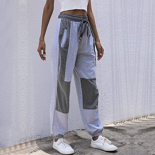 

Women's Stylish Casual / Sporty Breathable Comfort Sports Going out Sweatpants Pants Patchwork Full Length Drawstring Patchwork Gray