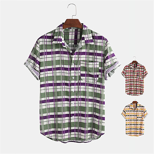 

Men's Shirt Other Prints Lattice Button-Down Print Short Sleeve Daily Tops Casual Black Red Green