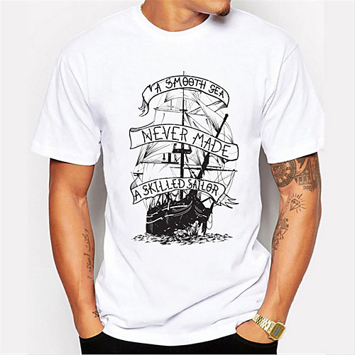 

Men's T shirt Shirt Other Prints Graphic Letter Print Short Sleeve Daily Tops Casual Sports Round Neck White / Summer
