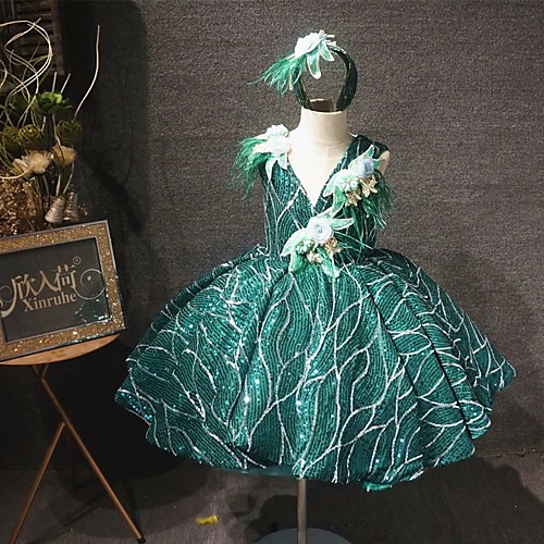 

Princess Knee Length Flower Girl Dresses Party Tulle Sleeveless V Neck with Appliques