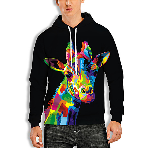 

Men's Pullover Hoodie Sweatshirt Graphic Giraffe Animal Print Hooded Daily Holiday 3D Print Basic Casual Hoodies Sweatshirts Long Sleeve Black