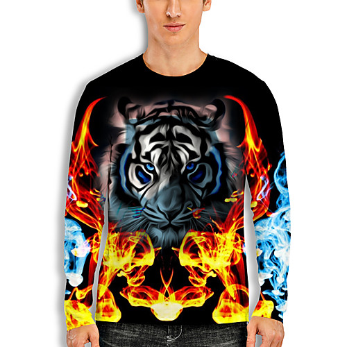 

Men's T shirt 3D Print Graphic 3D Animal Print Long Sleeve Casual Tops Cartoon Classic Black