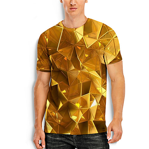 

Men's Unisex Tee T shirt 3D Print Abstract 3D Geometry 3D Print Short Sleeve Daily Tops Casual Round Neck Yellow / Summer