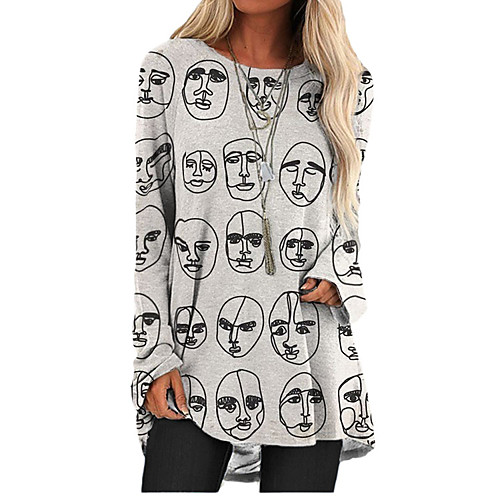 

Women's T Shirt Dress Tee Dress Short Mini Dress White Long Sleeve Print Color Block Print Fall Spring Round Neck Casual Chinoiserie Party Holiday 2021 S M L XL XXL 3XL
