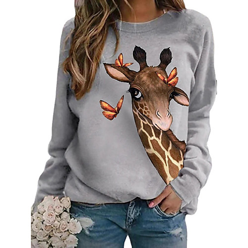 

Women's Hoodie Sweatshirt Graphic 3D Giraffe Print Daily 3D Print Basic Casual Hoodies Sweatshirts Blushing Pink White Light gray