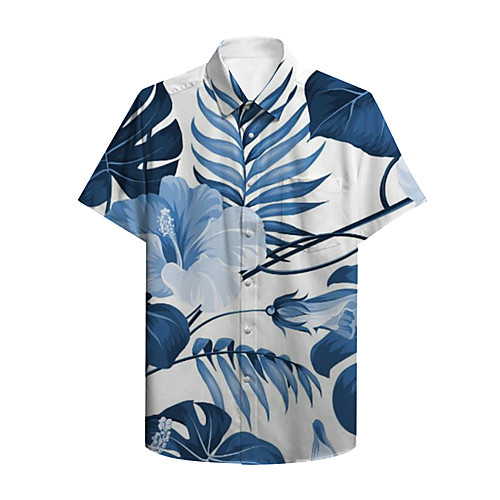 

Men's Shirt Other Prints Plants Button-Down Print Short Sleeve Casual Tops Casual Hawaiian Blue