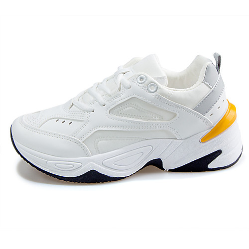 

Women's Trainers Athletic Shoes Dad Shoes Flat Heel Round Toe Sporty Casual Dad Shoes Athletic Outdoor Running Shoes Walking Shoes PU Lace-up Color Block White Gray