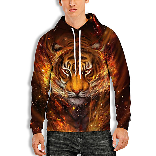 

Men's Pullover Hoodie Sweatshirt 3D Animal Print Hooded Daily Holiday 3D Print 3D Print Hoodies Sweatshirts Long Sleeve Orange