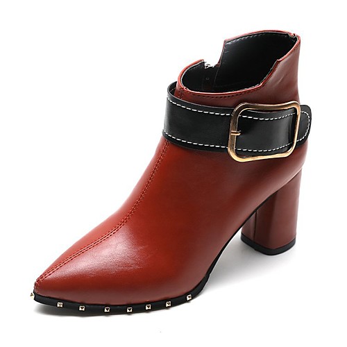 

Women's Boots Chunky Heel Pointed Toe Booties Ankle Boots Daily Walking Shoes PU Rivet Buckle Color Block Winter Wine Dark Brown Black / Booties / Ankle Boots / Booties / Ankle Boots