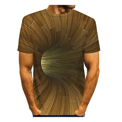 

Men's T shirt 3D Print 3D Geometry 3D Print Short Sleeve Daily Tops Casual Brown