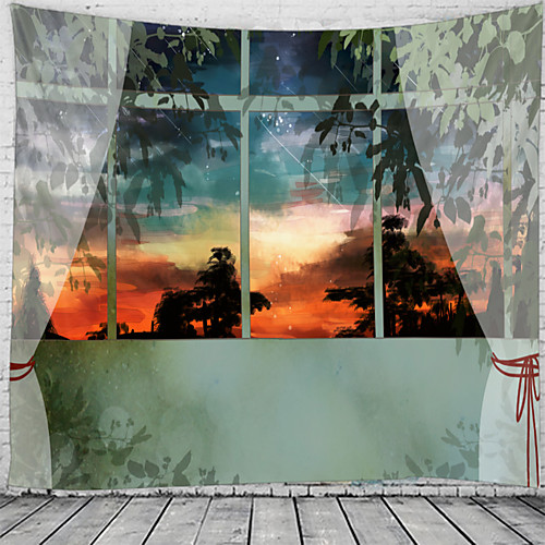 

Window Landscape Wall Tapestry Art Decor Blanket Curtain Hanging Home Bedroom Living Room Decoration Sunset Tree
