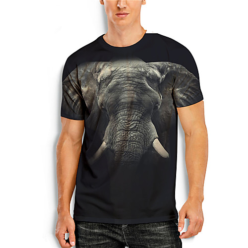 

Men's T shirt Shirt 3D Print 3D Elephant Animal 3D Print Short Sleeve Daily Tops Casual Round Neck Black / Summer