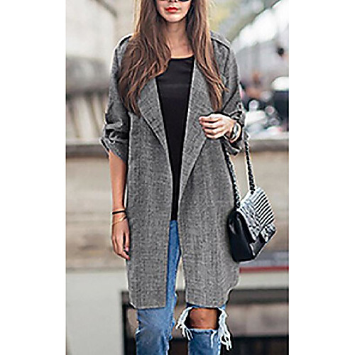 

Women's Trench Coat Causal Fall Winter Long Coat Notch lapel collar Standard Fit Elegant & Luxurious Jacket Long Sleeve Plaid / Check Classic Dark Gray / Spring / Work