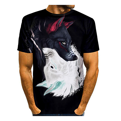 

Men's T shirt 3D Print 3D Wolf Animal 3D Print Short Sleeve Daily Tops Casual Black