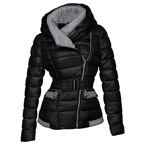 

designer ladies winter jacket short quilted down look hooded collar ski jacket, color: black; size: xxl