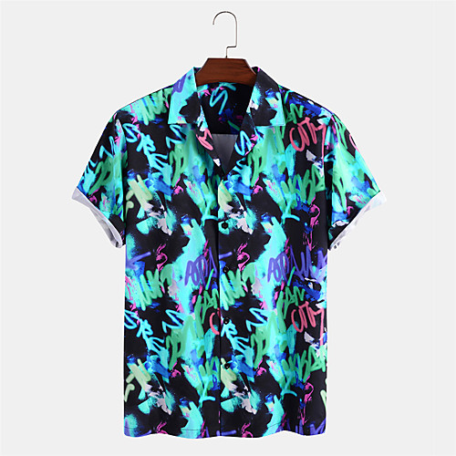 

Men's Shirt Other Prints Graffiti Button-Down Print Short Sleeve Daily Tops Casual Hawaiian Blue / Summer